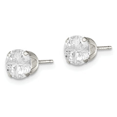 Sterling Silver 6mm Round Snap Set Cross-cut CZ Stud Earrings