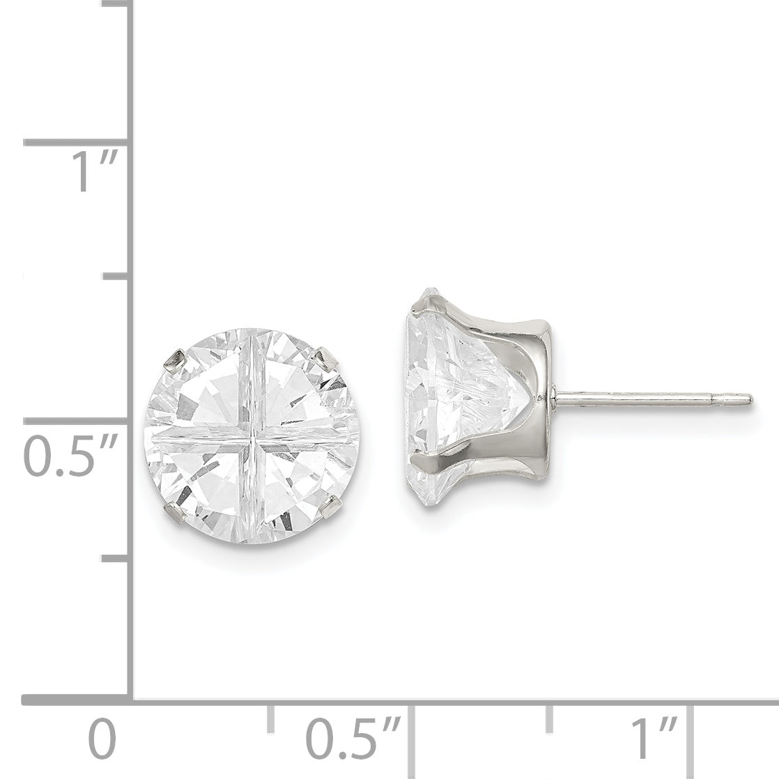 Sterling Silver 10mm Round Snap Set Cross-cut CZ Stud Earrings