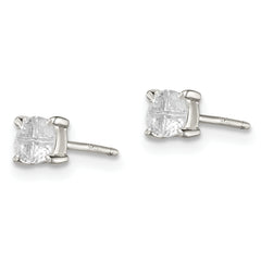 Sterling Silver 4mm Round Basket Set Cross-cut CZ Stud Earrings