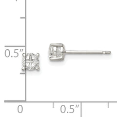 Sterling Silver 4mm Round Basket Set Cross-cut CZ Stud Earrings