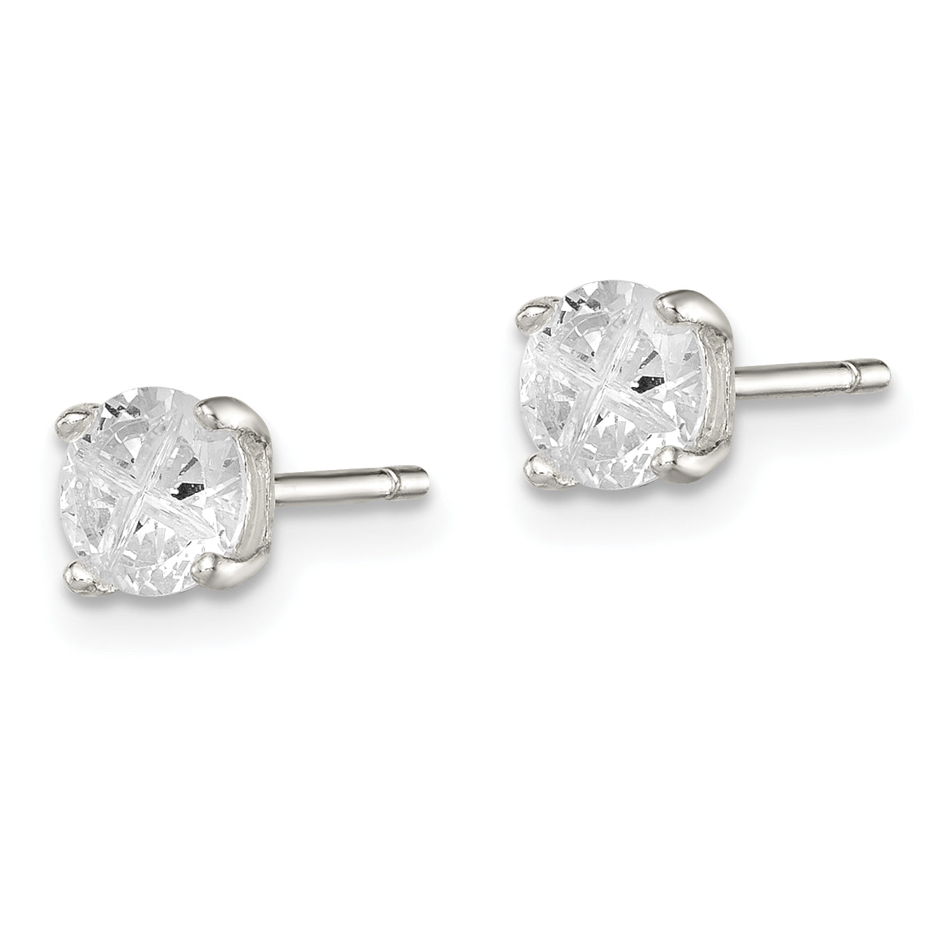 Sterling Silver 5mm Round Basket Set Cross-cut CZ Stud Earrings