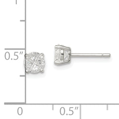 Sterling Silver 5mm Round Basket Set Cross-cut CZ Stud Earrings