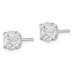 Sterling Silver 7mm Round Basket Set Cross-cut CZ Stud Earrings