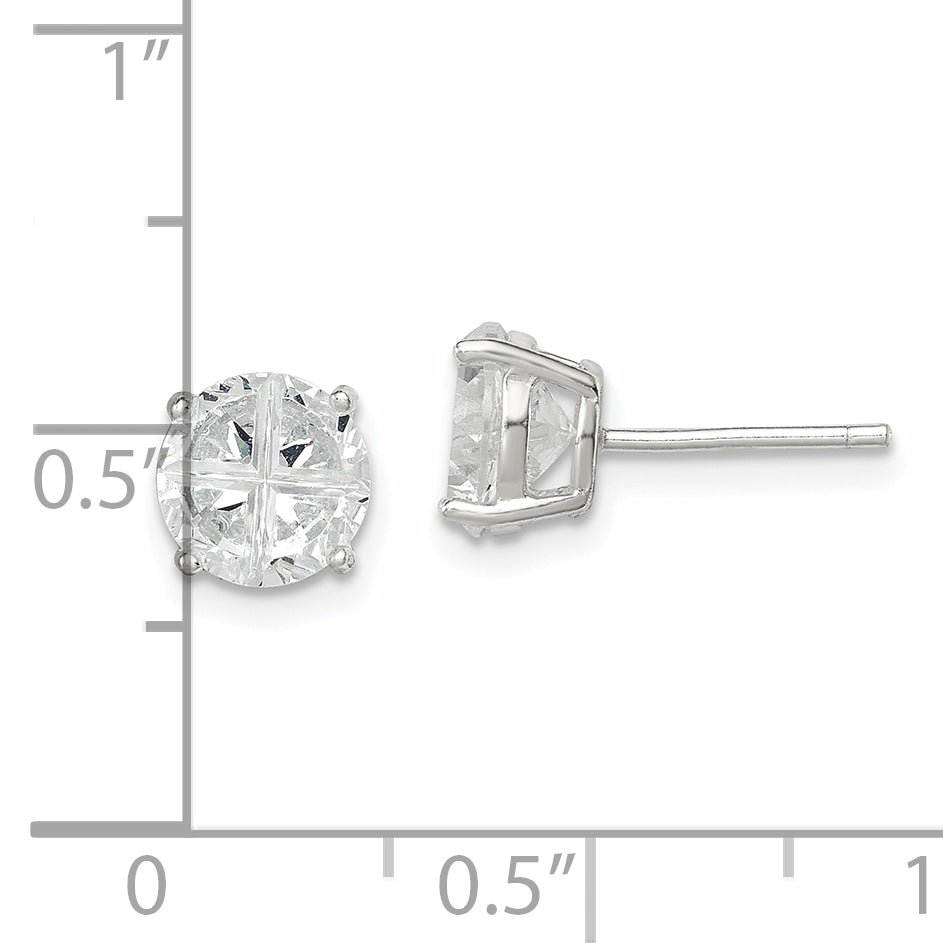 Sterling Silver 7mm Round Basket Set Cross-cut CZ Stud Earrings