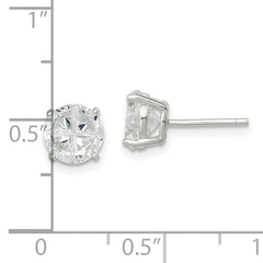 Sterling Silver 7mm Round Basket Set Cross-cut CZ Stud Earrings