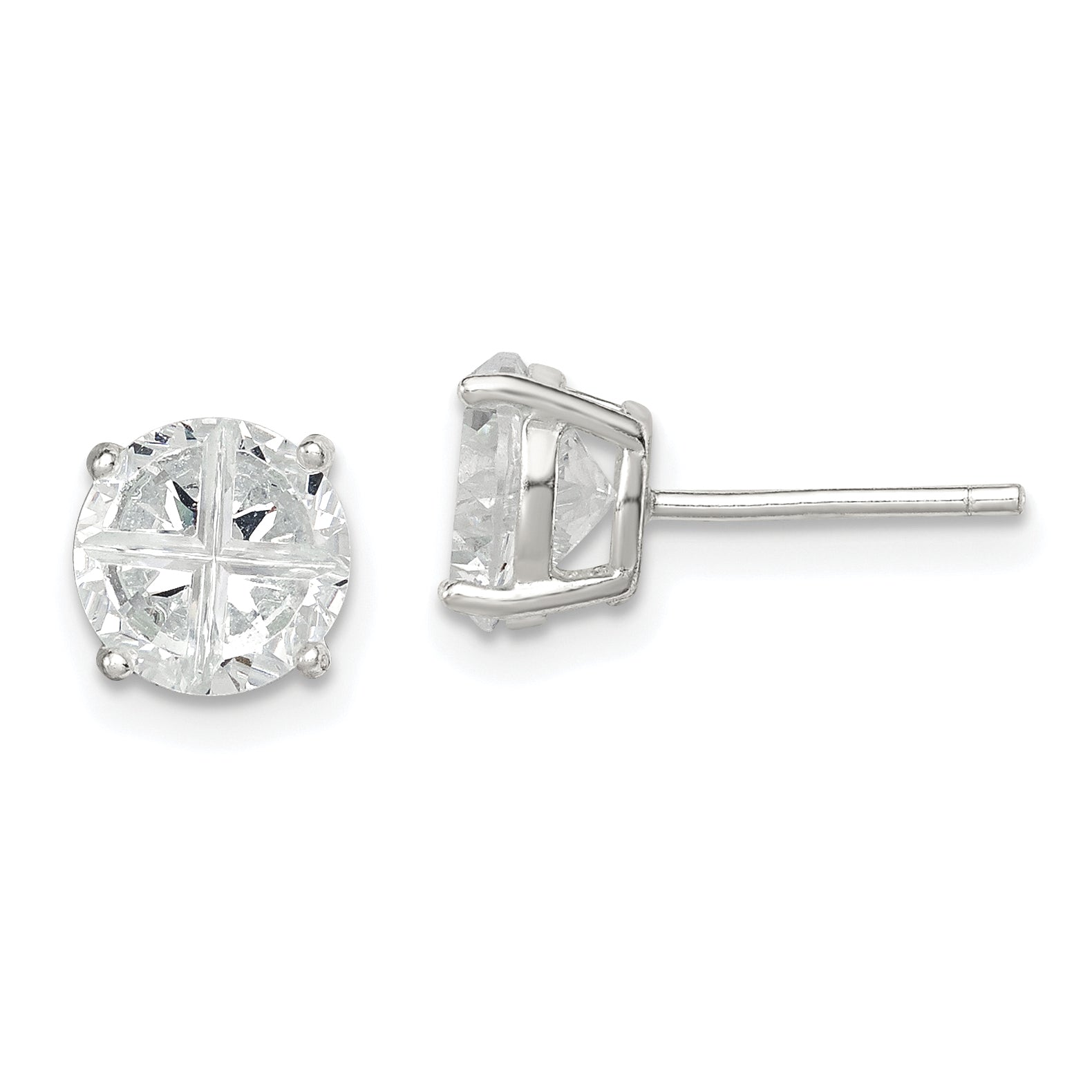 Sterling Silver 7mm Round Basket Set Cross-cut CZ Stud Earrings