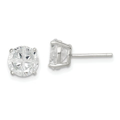 Sterling Silver 7mm Round Basket Set Cross-cut CZ Stud Earrings