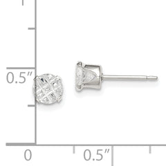 Sterling Silver 5mm Round Snap Set Laser-cut CZ Stud Earrings