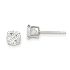 Sterling Silver 5mm Round Snap Set Laser-cut CZ Stud Earrings