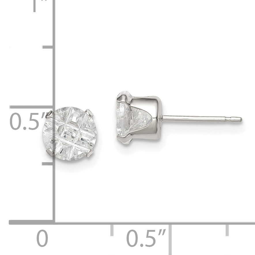 Sterling Silver 6mm Round Snap Set Laser-cut CZ Stud Earrings