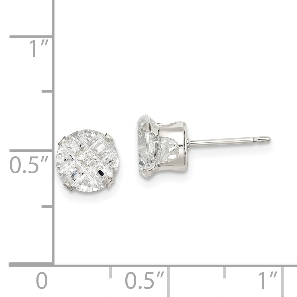 Sterling Silver 7mm Round Snap Set Laser-cut CZ Stud Earrings