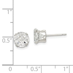 Sterling Silver 7mm Round Snap Set Laser-cut CZ Stud Earrings