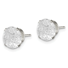 Sterling Silver 8mm Round Snap Set Laser-cut CZ Stud Earrings