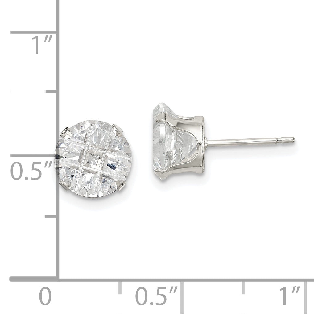 Sterling Silver 8mm Round Snap Set Laser-cut CZ Stud Earrings