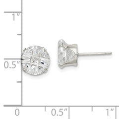 Sterling Silver 8mm Round Snap Set Laser-cut CZ Stud Earrings