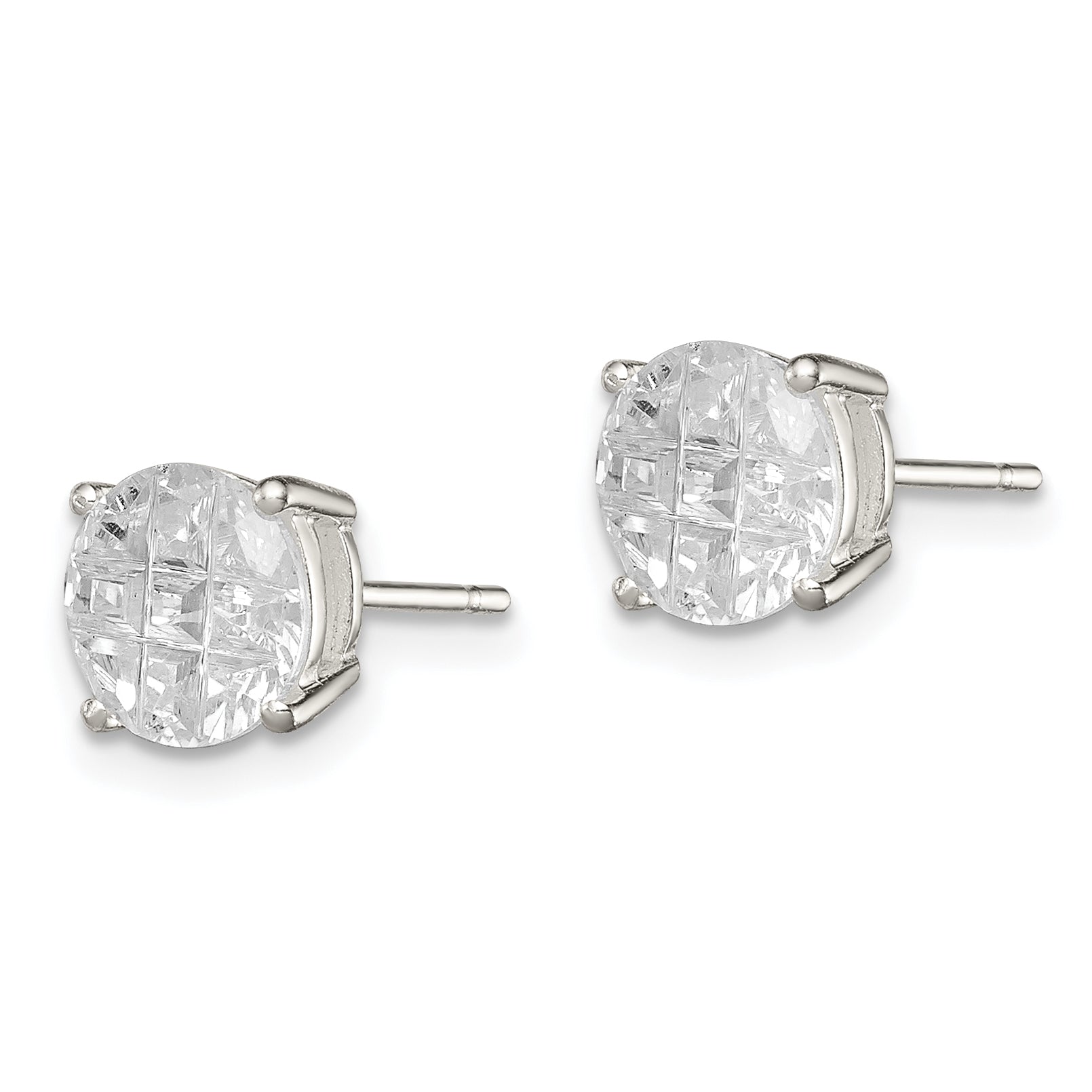 Sterling Silver 7mm Round Basket Set Laser-cut CZ Stud Earrings