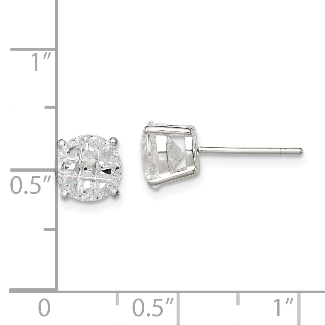 Sterling Silver 7mm Round Basket Set Laser-cut CZ Stud Earrings