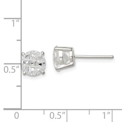 Sterling Silver 7mm Round Basket Set Laser-cut CZ Stud Earrings