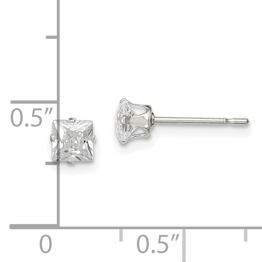 Sterling Silver 4mm Square Snap Set CZ Stud Earrings