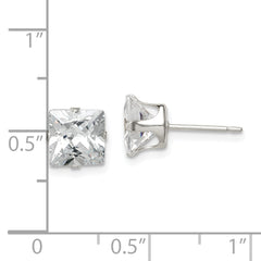 Sterling Silver 7mm Square Snap Set CZ Stud Earrings