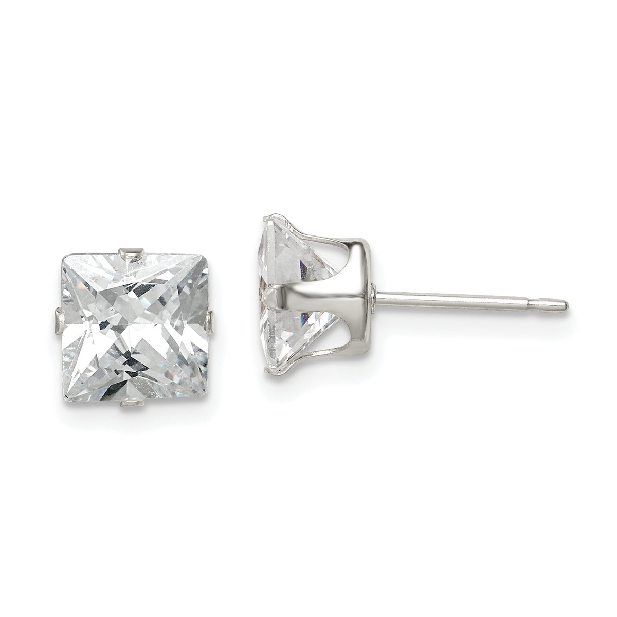 Sterling Silver 7mm Square Snap Set CZ Stud Earrings