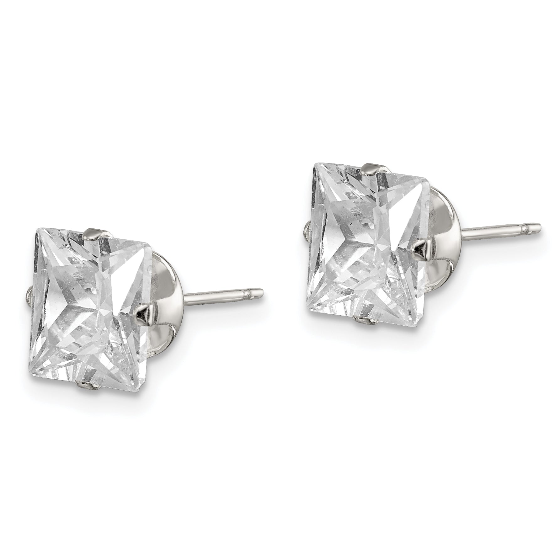 Sterling Silver 8mm Square Snap Set CZ Stud Earrings