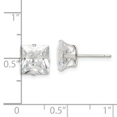 Sterling Silver 8mm Square Snap Set CZ Stud Earrings