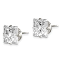 Sterling Silver 9mm Square Snap Set CZ Stud Earrings