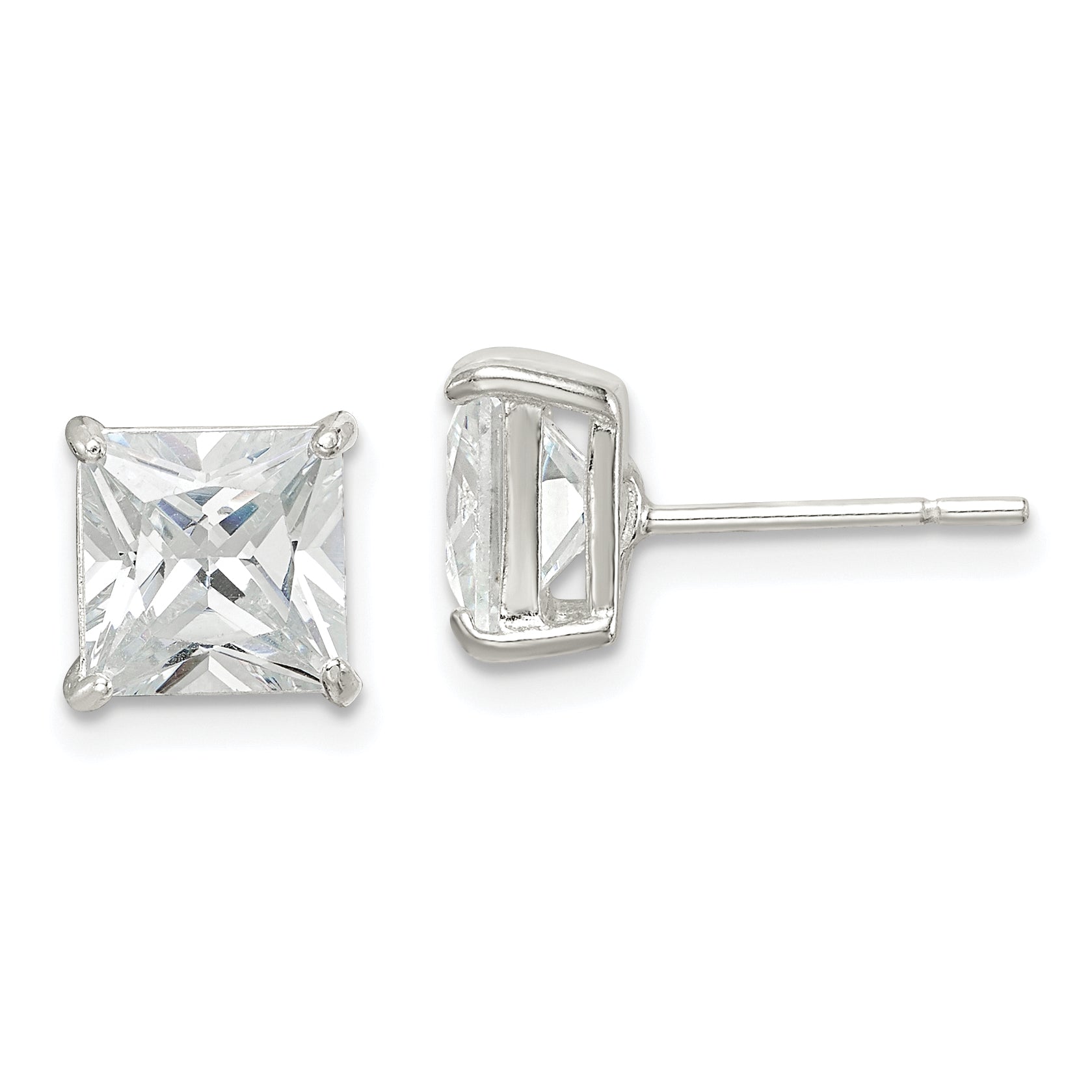 Sterling Silver 7mm Square CZ Basket Set Stud Earrings