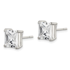 Sterling Silver 8mm Square CZ Basket Set Stud Earrings