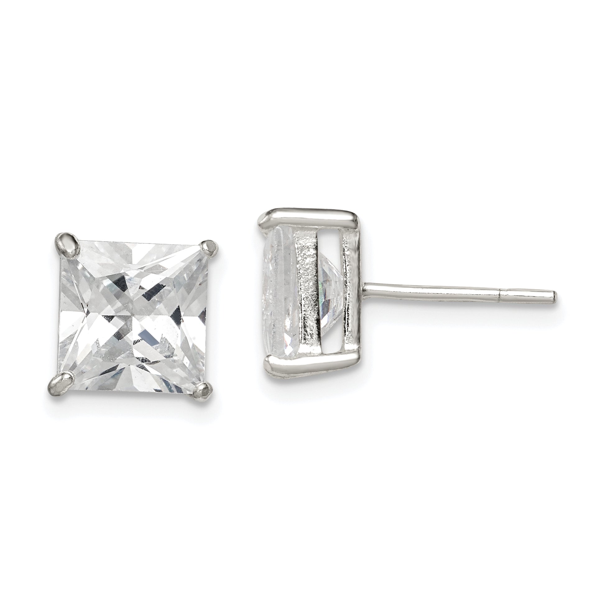 Sterling Silver 8mm Square CZ Basket Set Stud Earrings