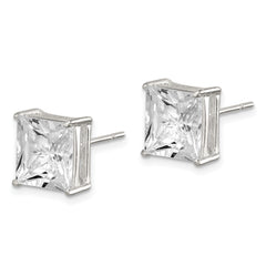 Sterling Silver 9mm Square CZ Basket Set Stud Earrings