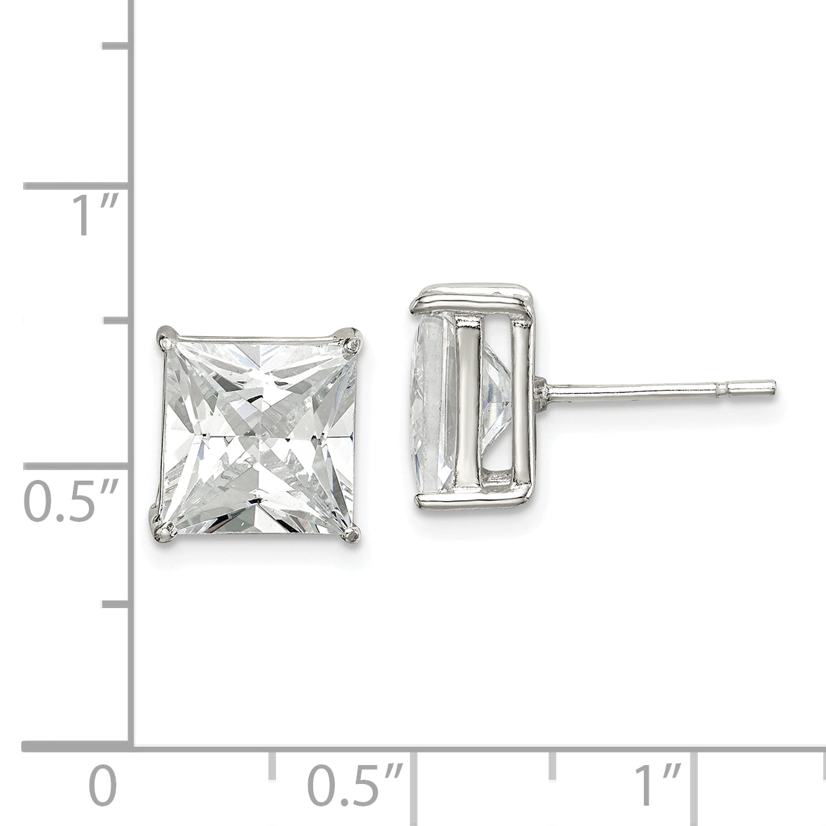 Sterling Silver 9mm Square CZ Basket Set Stud Earrings