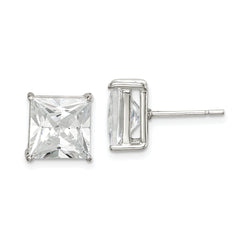 Sterling Silver 9mm Square CZ Basket Set Stud Earrings