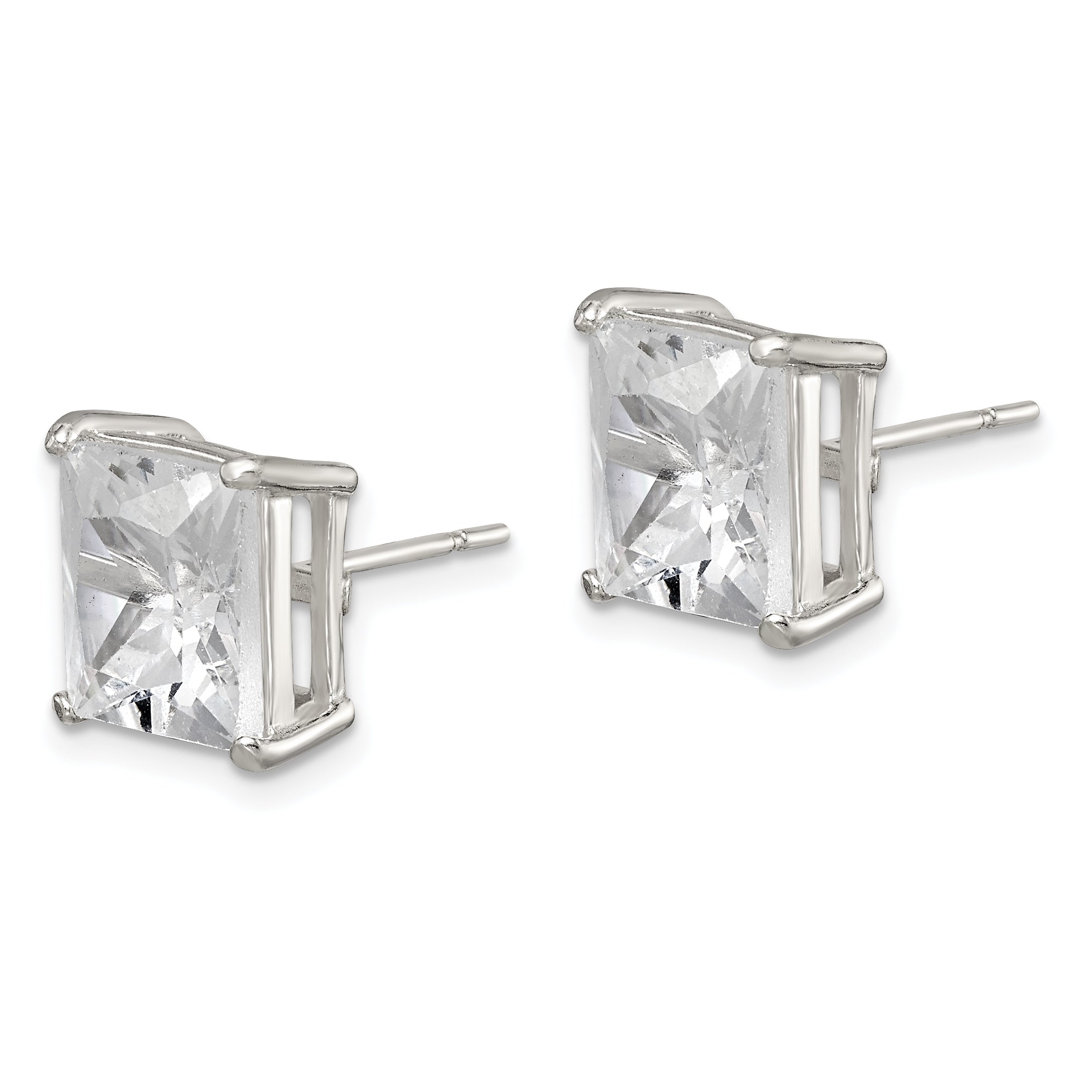 Sterling Silver 10mm Square CZ Basket Set Stud Earrings