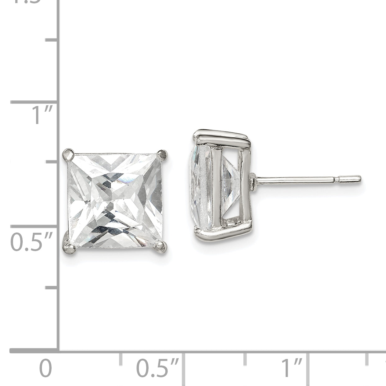 Sterling Silver 10mm Square CZ Basket Set Stud Earrings