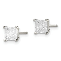 Sterling Silver 5mm Square Cross-cut CZ Basket Set Stud Earrings