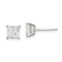 Sterling Silver 5mm Square Cross-cut CZ Basket Set Stud Earrings