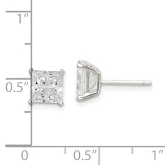 Sterling Silver 6mm Square Cross-cut CZ Basket Set Stud Earrings