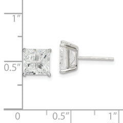 Sterling Silver 7mm Square Cross-cut CZ Basket Set Stud Earrings