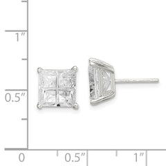 Sterling Silver 8mm Square Cross-cut CZ Basket Set Stud Earrings