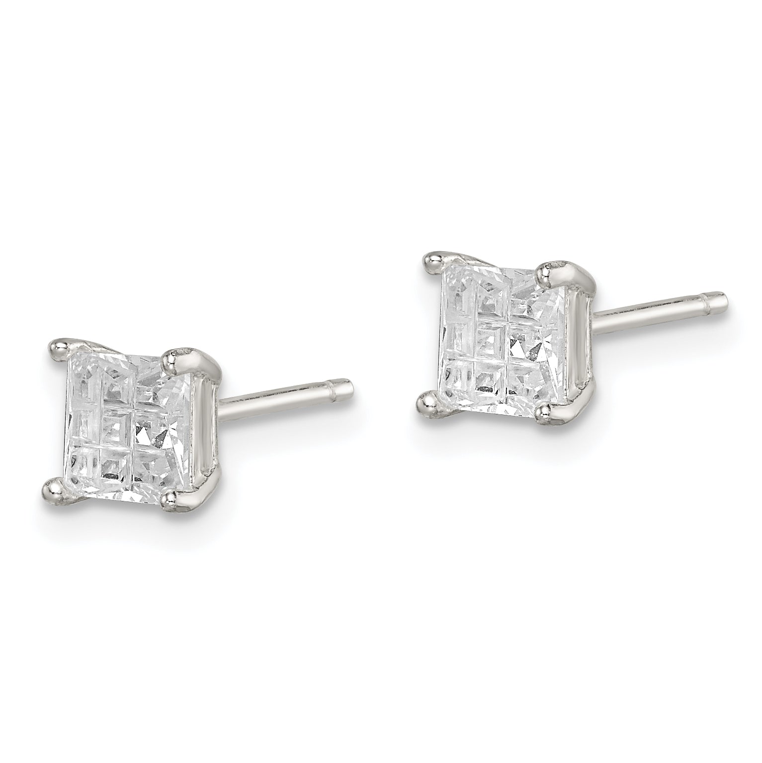 Sterling Silver 5mm Square Laser-cut CZ Basket Set Stud Earrings