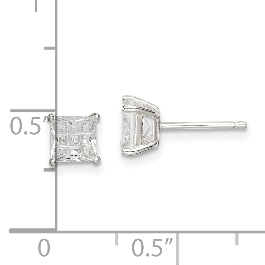 Sterling Silver 5mm Square Laser-cut CZ Basket Set Stud Earrings