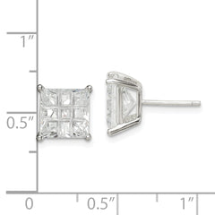 Sterling Silver 8mm Square Laser-cut CZ Basket Set Stud Earrings