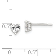 Sterling Silver Polished 5mm Heart 3 Prong Basket Set CZ Stud Earrings