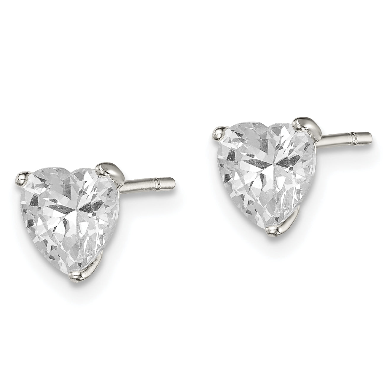 Sterling Silver Polished 6mm Heart 3 Prong Basket Set CZ Stud Earrings