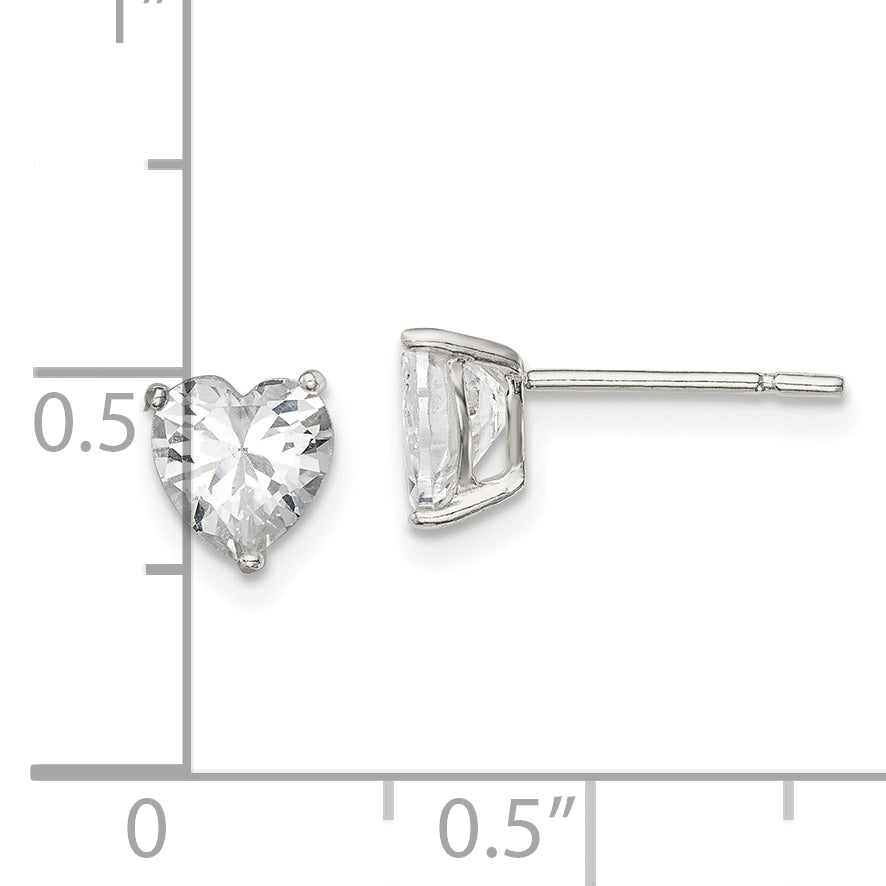 Sterling Silver Polished 6mm Heart 3 Prong Basket Set CZ Stud Earrings