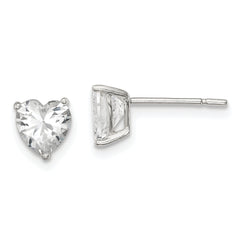 Sterling Silver Polished 6mm Heart 3 Prong Basket Set CZ Stud Earrings