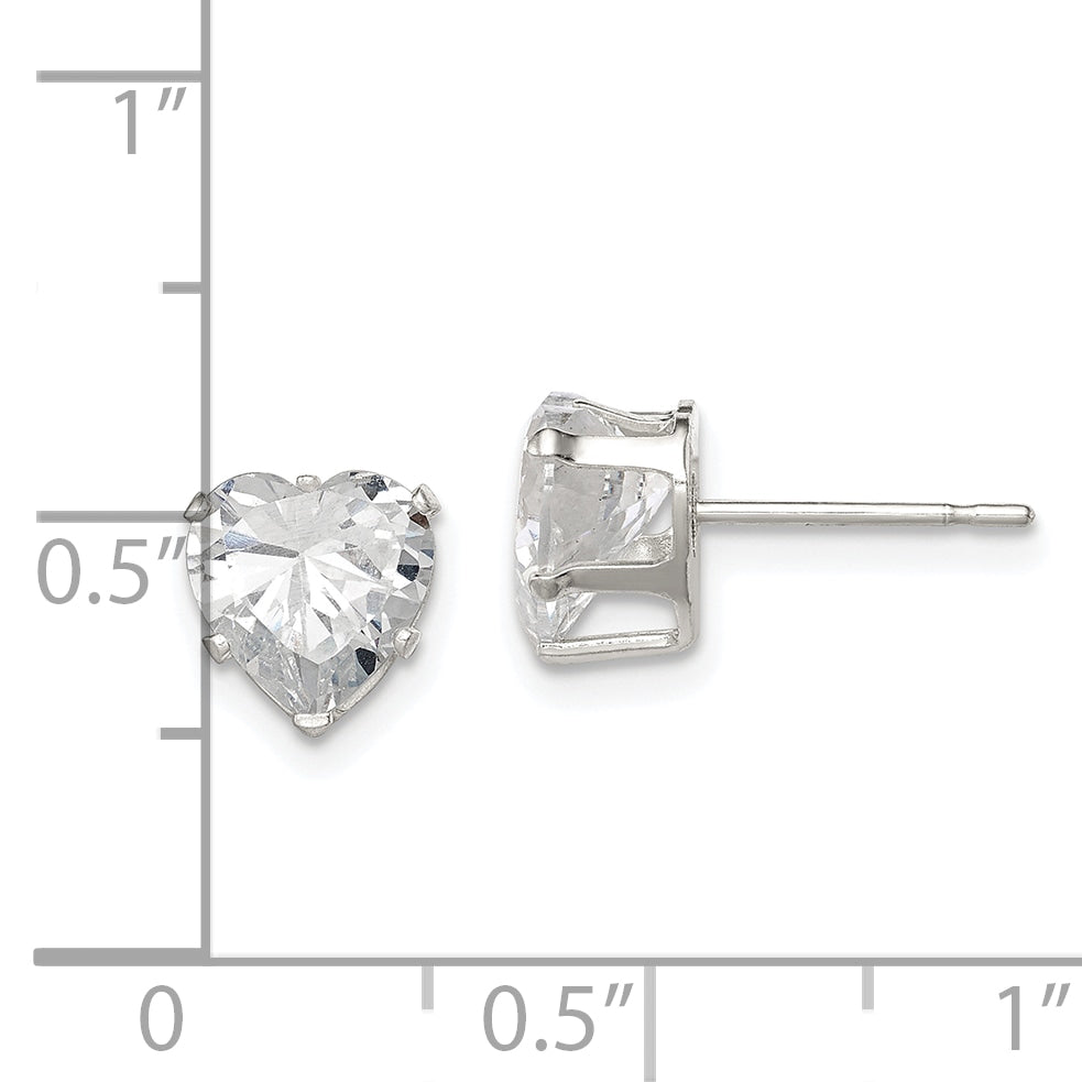 Sterling Silver Polished 7mm Heart Snap Set CZ Stud Earrings