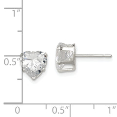 Sterling Silver Polished 7mm Heart Snap Set CZ Stud Earrings